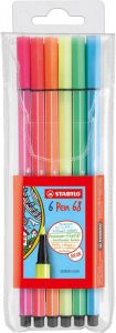 Stabilo Pen 68 Neon etui van 6 stiften in geassorteerde kleuren