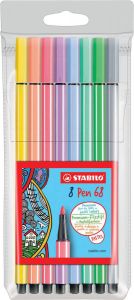 Stabilo Pen 68 PastelParade viltstift etui van 8 stuks in geassorteerde kleuren