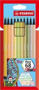 Stabilo Pen 68 viltstift kartonnen etui van 10 stuks in geassorteerde zachte kleuren