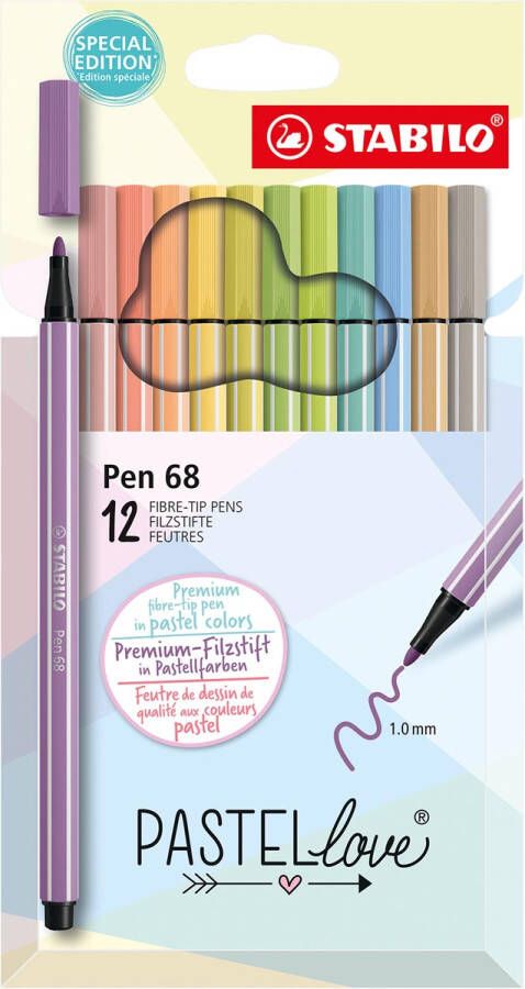 Stabilo Pen 68 viltstift pastel etui van 12 stuks assorti