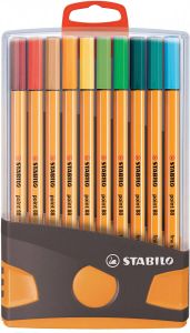 Stabilo point 88 fineliner ColorParade grijs-oranje doos 20 stuks in geassorteerde kleuren