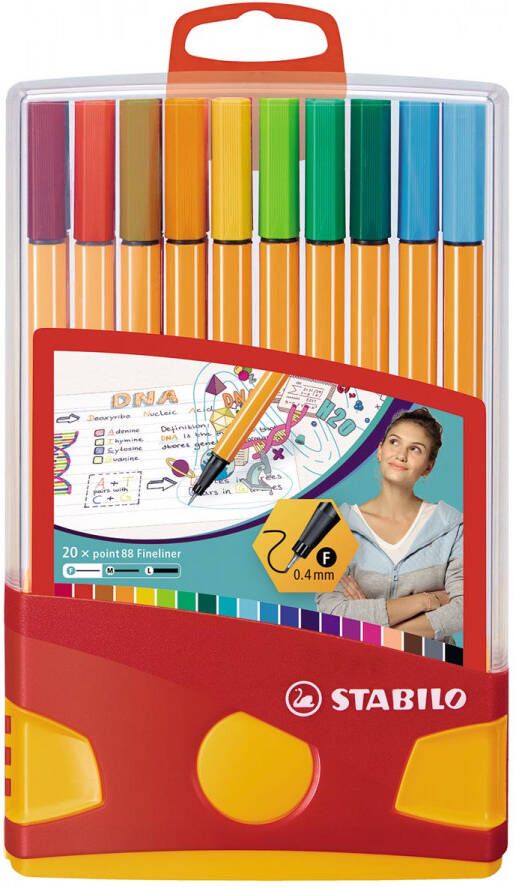 Stabilo point 88 fineliner Colorparade rood-oranje doos 20 stuks in geassorteerde kleuren