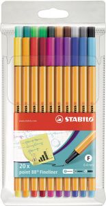 Stabilo point 88 fineliner etui van 20 stuks in geassorteerde kleuren