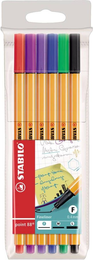 Stabilo point 88 fineliner etui van 6 stuks in geassorteerde kleuren