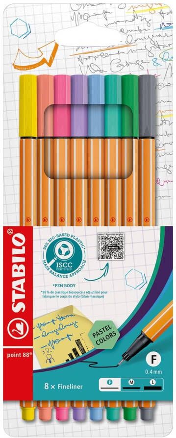 Stabilo Fineliner point 88 8 fijn pastel assorti etui Ã  8 stuks