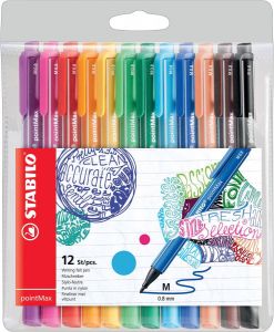 Stabilo pointMax schrijfstift 0 8 mm etui van 12 stuks in geassorteerde kleuren
