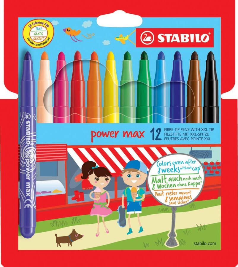 Stabilo power max viltstift etui van 12 stuks in geassorteerde kleuren