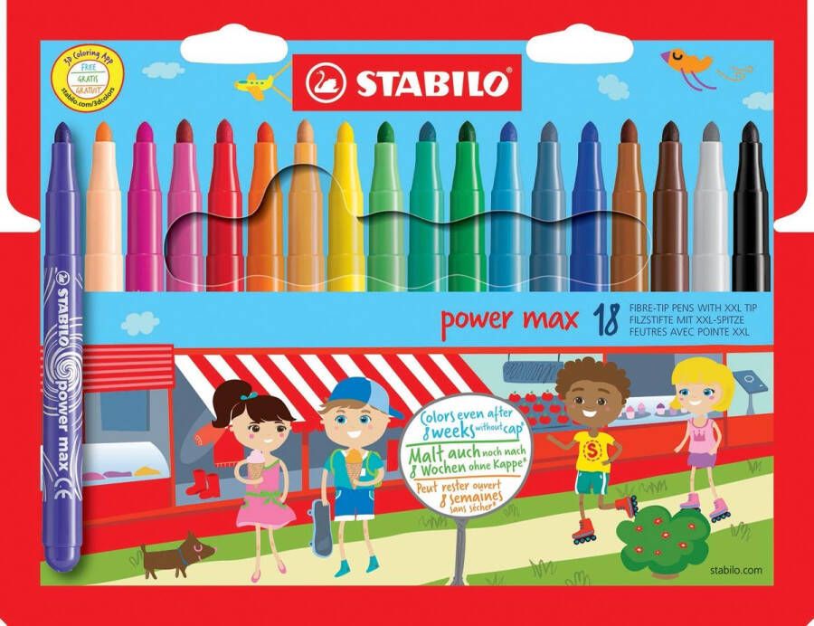 Stabilo power max viltstift etui van 18 stuks in geassorteerde kleuren