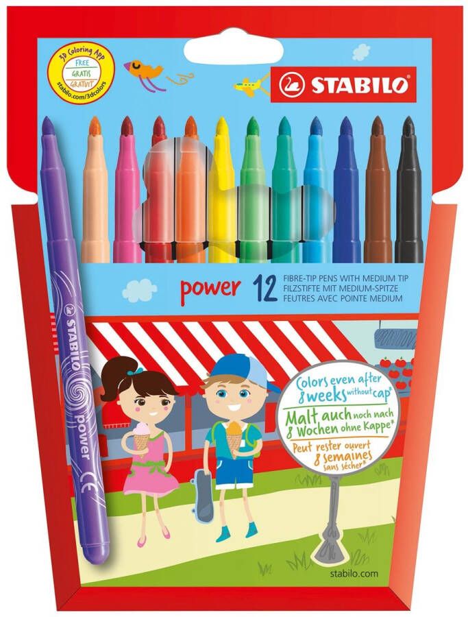Stabilo power viltstift etui van 12 stuks in geassorteerde kleuren