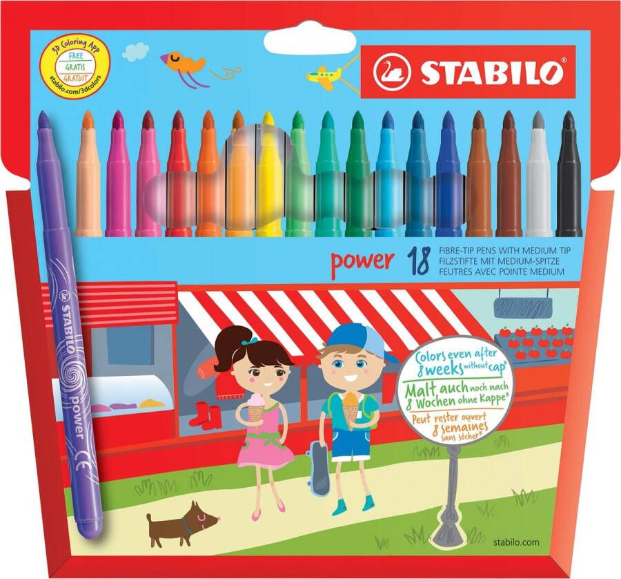 Stabilo power viltstift etui van 18 stuks in geassorteerde kleuren