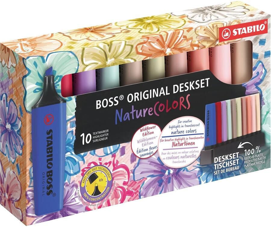 Stabilo BOSS ORIGINAL NatureCOLORS Wildflower markeerstift deskset van 10 stuks assorti