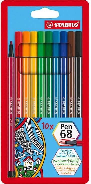 Stabilo PEN 68 viltstift etui van 10 stuks geassorteerde kleuren