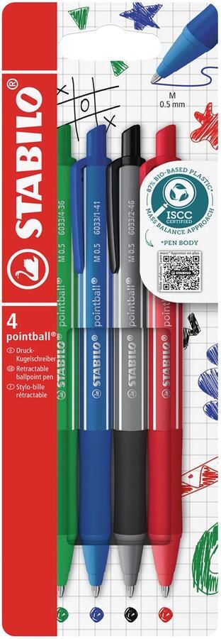 Stabilo Pointball colorful balpen medium punt etui van 4 stuks assorti