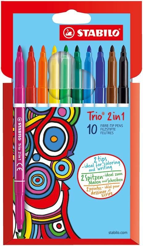 Stabilo Trio 2-in-1 viltstift etui van 10 stuks in geassorteerde kleuren