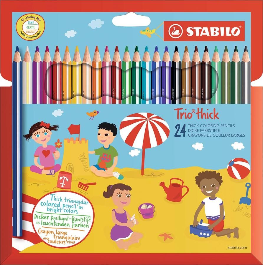 Stabilo Kleurpotloden 203 Trio dik assorti blister ?? 24 stuks