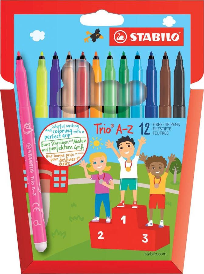 Stabilo Trio A-Z viltstift etui van 12 stuks in geassorteerde kleuren