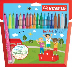 Stabilo Trio A-Z viltstift etui van 18 stuks in geassorteerde kleuren