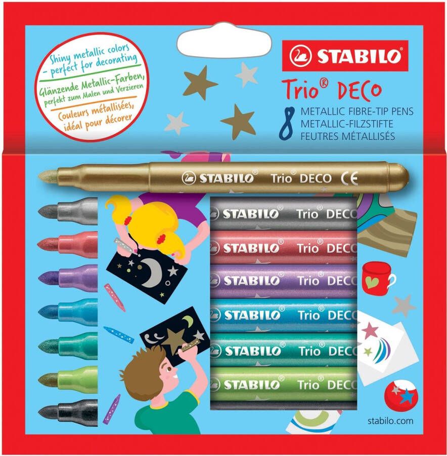 Stabilo Trio DECO viltstift blister van 8 stuks in metaalkleuren