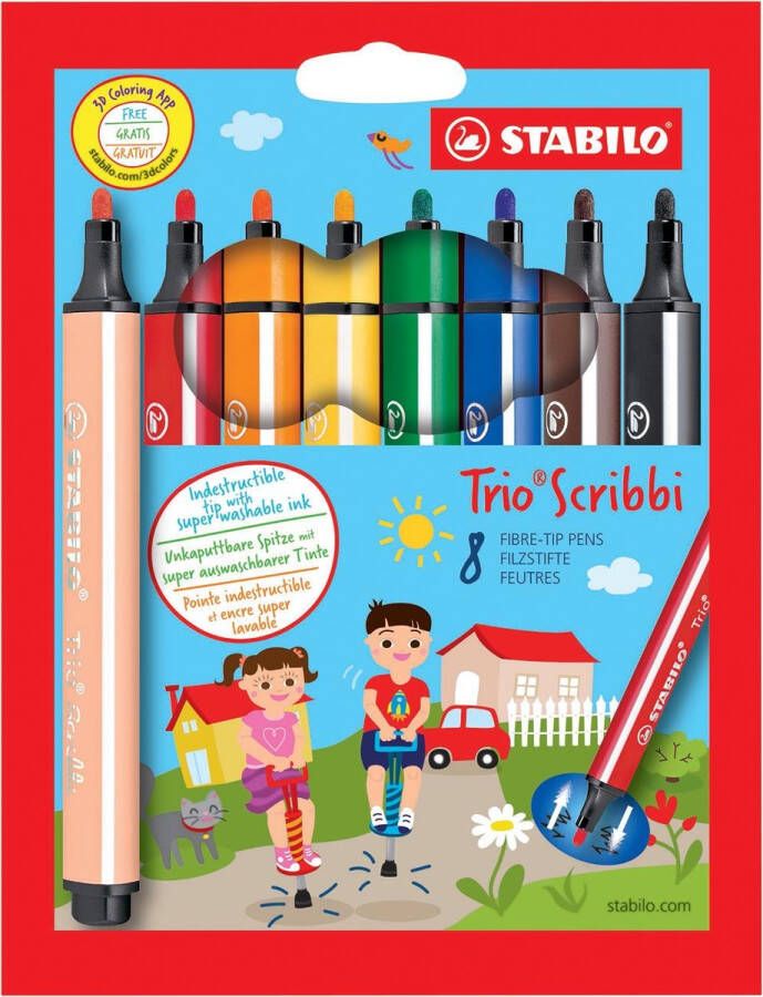 Stabilo Trio Scribbi viltstift blister van 8 stuks in geassorteerde kleuren