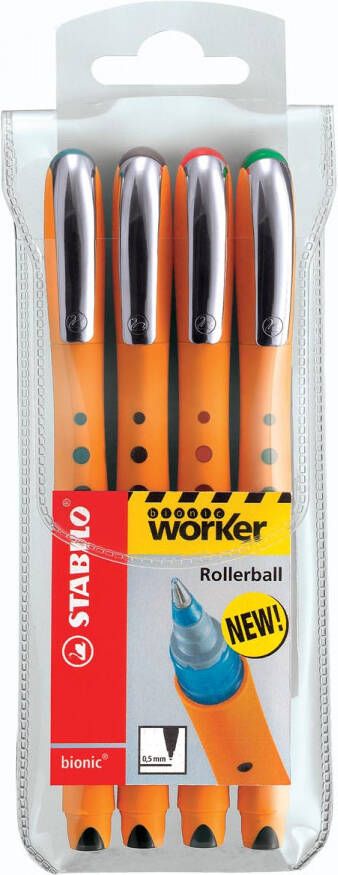 Stabilo worker+ roller 0 5 mm etui van 4 stuks assorti