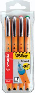 Stabilo worker+ roller 0 4 mm etui van 4 stuks in geassorteerde kleuren