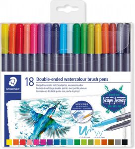 Staedtler brushpen Aquarel duo doos van 18 stuks in geassorteerde kleuren