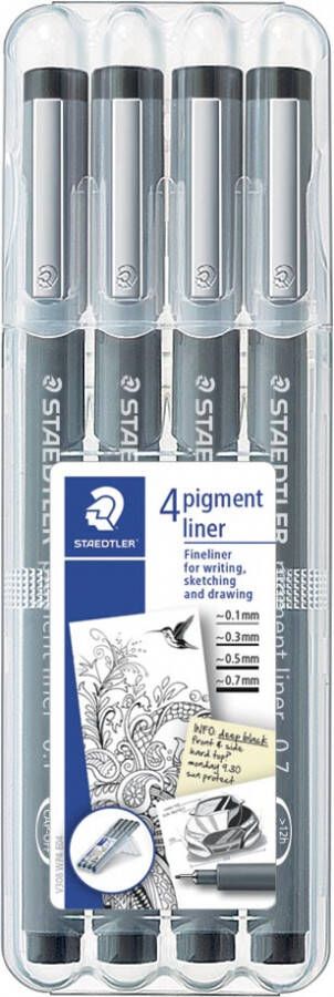 Staedtler fineliner Pigment Liner opstelbare box met 4 stuks (0 1 0 3 0 5 en 0 7 mm)