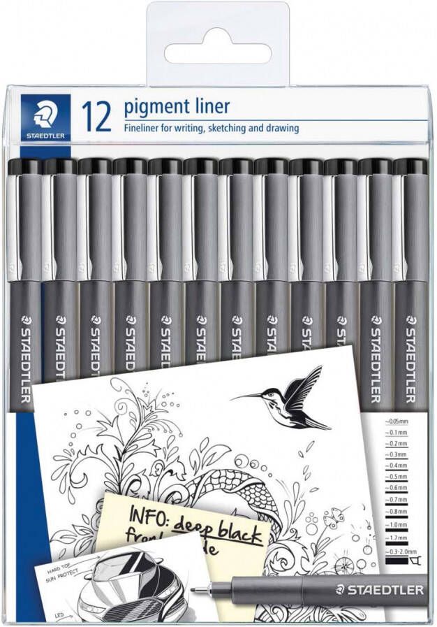 Staedtler fineliner Pigment Liner set van 12 fineliners zwart