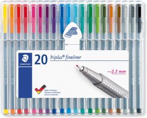 Staedtler fineliner Triplus geassorteerde kleuren opstelbare box met 20 stuks