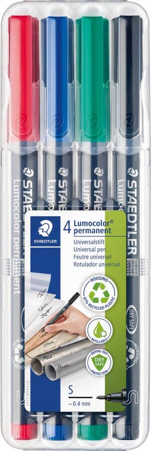 Staedtler Lumocoler 313 OHP-marker permanent 0 4 mm etui van 4 stuks in geassorteerde kleuren