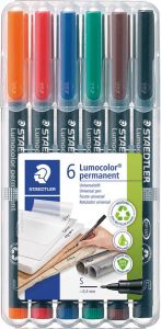 Staedtler Lumocoler 313 OHP-marker permanent 0 4 mm etui van 6 stuks in geassorteerde klassieke kleur