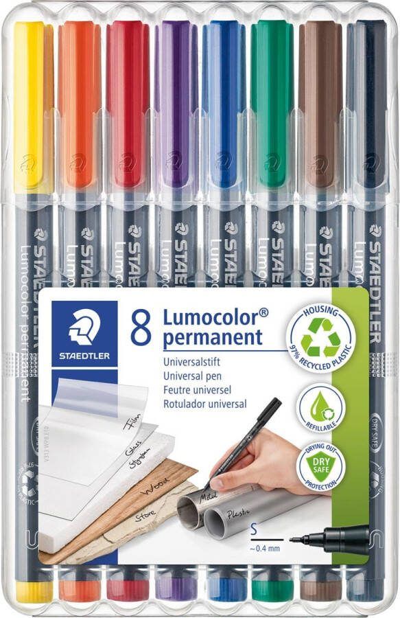 Staedtler Lumocoler 313 OHP-marker permanent 0 4 mm etui van 8 stuks in geassorteerde kleuren