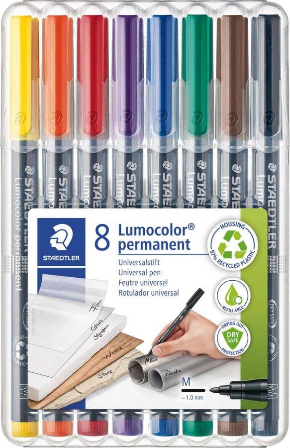 Staedtler Lumocoler 317 OHP-marker permanent 1 0 mm etui van 8 stuks in geassorteerde kleuren
