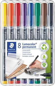 Staedtler Lumocoler 317 OHP-marker permanent 1 0 mm etui van 8 stuks in geassorteerde kleuren