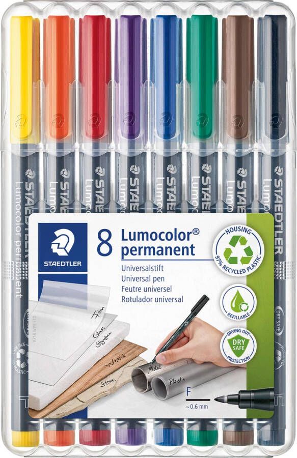 Staedtler Lumocoler 318 OHP-marker permanent 0 6 mm etui van 8 stuks in geassorteerde kleuren