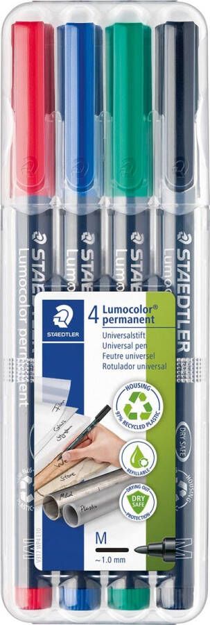 Staedtler Lumocolor 317 OHP-marker permanent 1 0 mm box van 4 stuks in geassorteerde kleuren