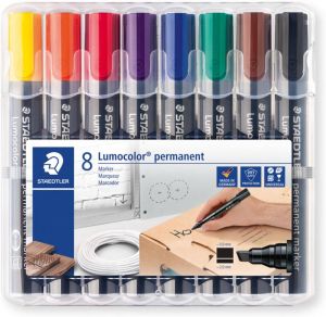 Staedtler Lumocolor 350 permanent marker schuine punt 2 5 mm etui van 8 stuks in geassorteerde kleu