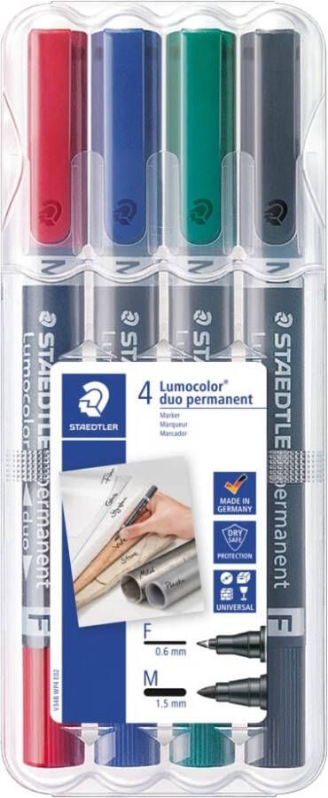 Staedtler Lumocolor Duo 348 permanent marker doos van 4 stuks in geassorteerde kleuren