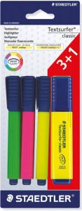 Staedtler Markeerstift Textsurfer Classic blister met 4 stuks: 1 x groen 1 x roze 1 x geel en 1 x ge...