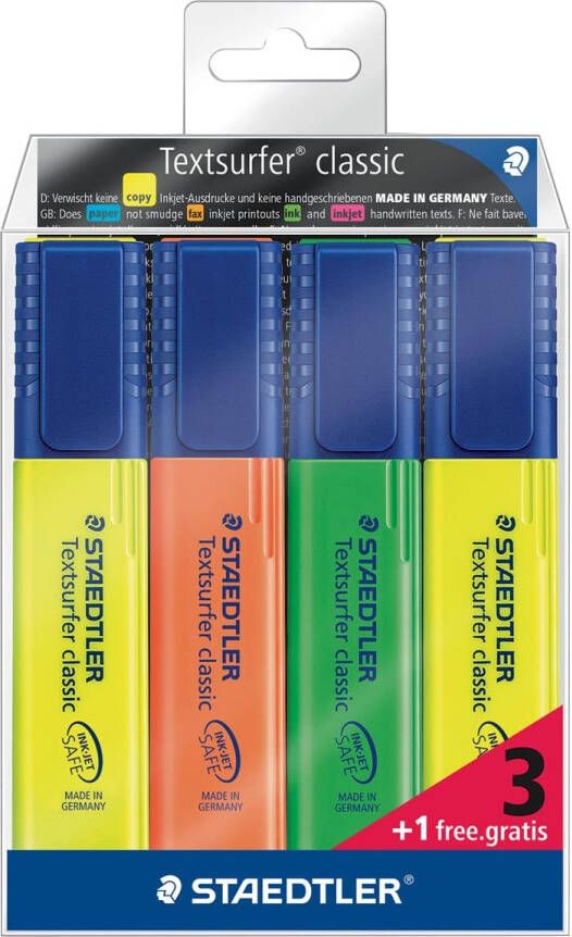 Staedtler Markeerstift 364 Textsurfer set Ã  3 stuks assorti + 1 geel gratis