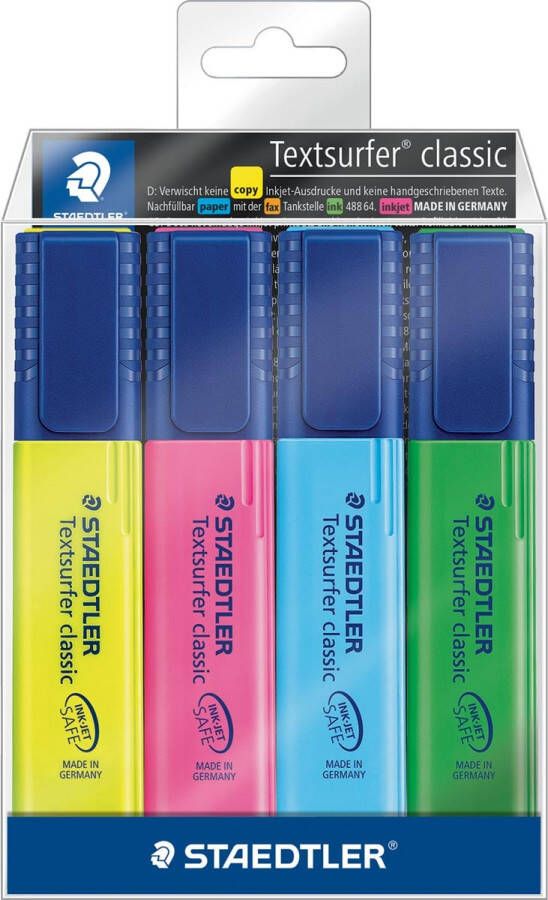 Staedtler Markeerstift Textsurfer Classic etui van 4 stuks: geel roze blauw en groen