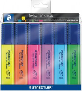 Staedtler Markeerstift Textsurfer Classic etui van 6 stuks: geel oranje roze paars blauw en groen