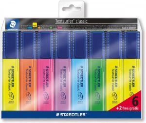 Staedtler Markeerstift Textsurfer Classic etui van 8 stuks: geel oranje roze paars blauw groen en...