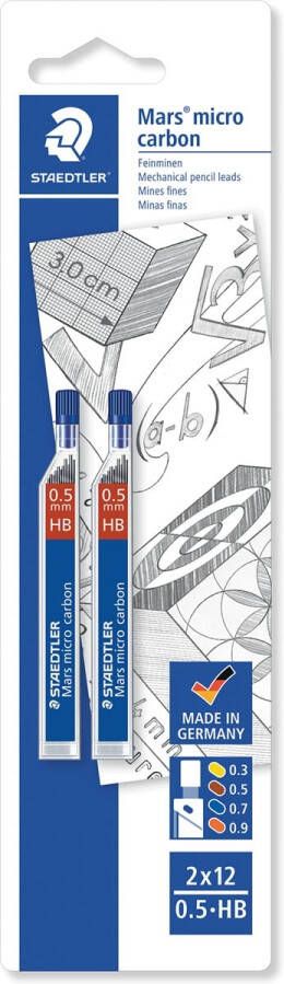 Staedtler Mars micro potloodstiften 0 5 mm HB blister van 2 etuis van 12 stuks
