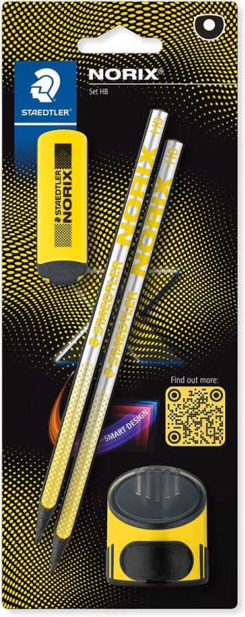 Staedtler Norix grafietpotlood HB met slijper en gom geel blister van 2 stuks
