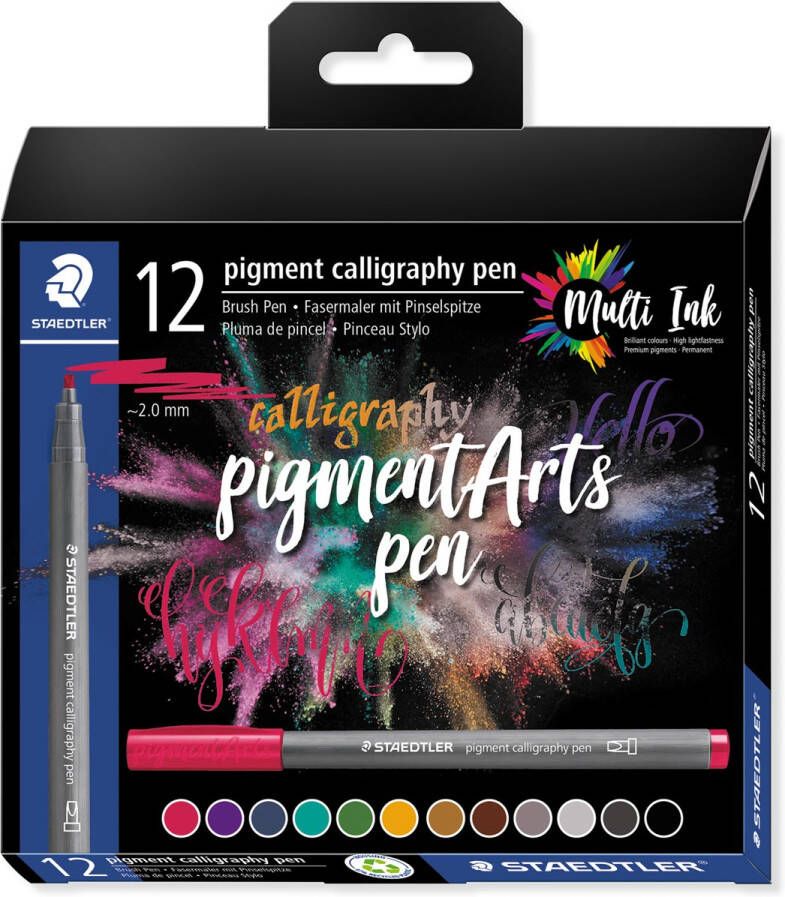 Staedtler Pigment Arts brush pen Calligraphy etui van 12 stuks assorti
