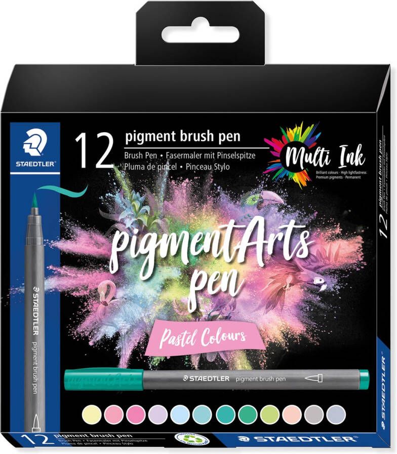 Staedtler Pigment Arts brush pen etui van 12 stuks Pastel Colours