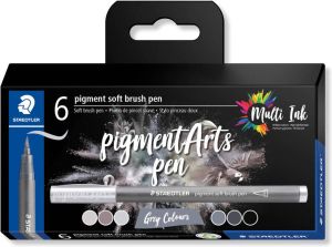 Staedtler Pigment Arts soft brush pen etui van 6 stuks grijstinten