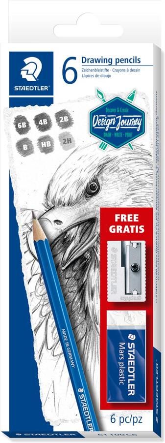 Staedtler Potlodenset Design Journey Lumograph met gratis gum en puntenslijper 6 stuks - Foto 2