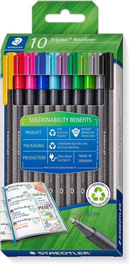 Staedtler Triplus fineliner eco doosje van 10 stuks assorti